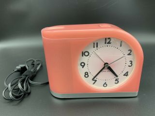 Big Ben Moon Beam Electric / Battery Alarm Clock Art Deco Retro Pink