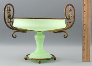 Antique 19thC French Green Opaline Glass w/Gilt Bronze Mount Tazza Compote 2