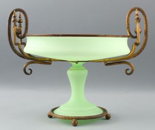 Antique 19thC French Green Opaline Glass w/Gilt Bronze Mount Tazza Compote 3