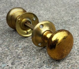Pair Antique Vintage Solid Brass Door Knobs Doorknob Handle Pull Rosettes Plates