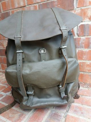 Vintage Swiss Army Military Waterproof Leather And Rubber Backpack Rucksack