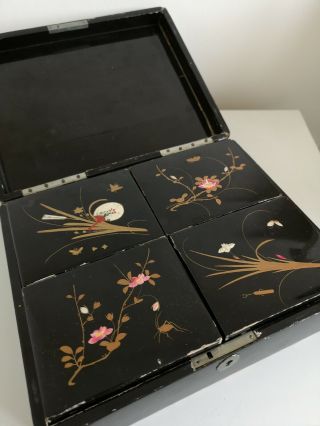 Chinese Laquered Box With Bamboo Laquered Chips Card Games Antique bridge game 6