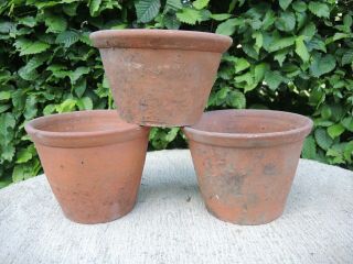 3 Old Hand Thrown Half Height Terracotta Plant Pots 6.  5 - 7 " Diameter (i)