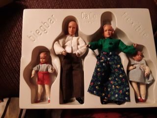Vintage Caco Germany Dollhouse Family Biegbar Flexible Dolls Mom Dad Boy Girl