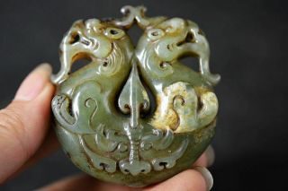 Exquisite Chinese Old Jade Carved Beast Lucky Statue H83