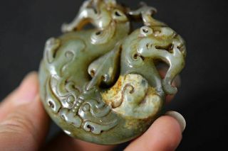 Exquisite Chinese Old Jade Carved Beast Lucky Statue H83 3