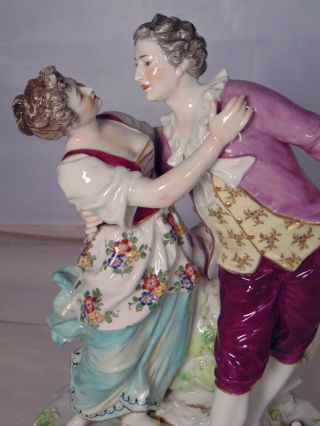 Large Continental German Dresden Porcelain Figure Group Courting Dancing Couple 2