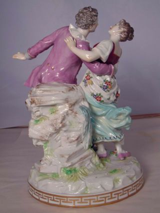 Large Continental German Dresden Porcelain Figure Group Courting Dancing Couple 5
