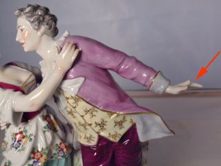 Large Continental German Dresden Porcelain Figure Group Courting Dancing Couple 6
