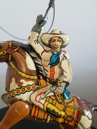 Antique 1930s Marx Range Rider Tin Litho Wind Up Toy Cowboy Western Horse