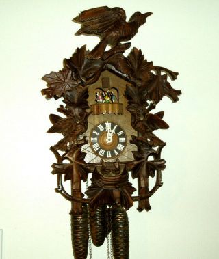 Vintage 20 " Musical Cuckoo Clock Black Forest Germany,  Will Not Stay Running.
