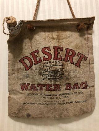 Early Century Desert Brand Ames Harris Camping Water Bag Usa Flax Duck S.  Fco.