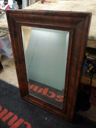Antique Vintage Wood Frame Beveled Glass Mirror
