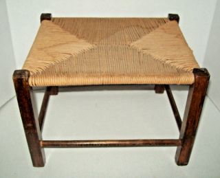 Vintage Antique Bench Ottoman Foot Stool Woven Cane Rush Seat Wooden Wood