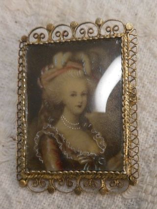 Great Antique Victorian Portrait Brooch With 800 Silver Filligree Frame
