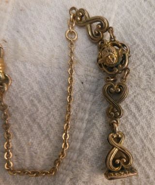 Great Antique Victorian Watch Chain With Cherub Head And Signet