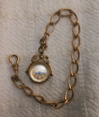 Great Antique Victorian Watch Chain With Compass Fob