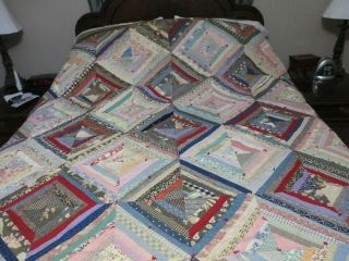 Antique Piece Quilt Poor Mans Piece Quilt Hand Made Knotted 82 " X 148 "