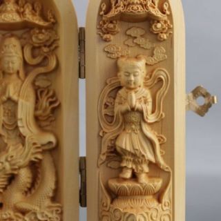 Chinese Hand - carved Wooden Buddha Three Qpen b02 3