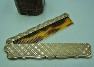 Quality Rare French Antique Silver & Faux Tortoiseshell Pocket Comb Brush