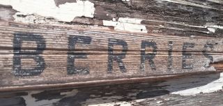 Old Early Primitive Antique Farm Chippy Barn White Wood Berries Sign Harvest