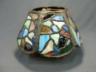 Funky Vintage 6 Panel Mosaic Stained Glass Lamp Shade 12 " W X 6 1/4 " H Harp Fitter