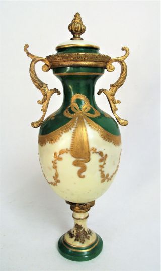 Antique FRENCH Sevres Style PORCELAIN URN VASE Hand PAINTED SCENE Bronze Ormolu 2