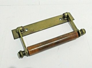 Vintage C1920s 30s Brass & Wood Toilet Roll Holder Loo Roll Wall Mounted
