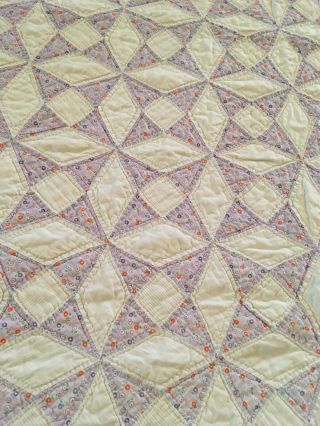 68”x74” Vintage Antique Hand Stitched Quilt Lavender Purple & White