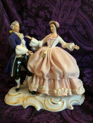 Dresden Porcelain Lace Dancing Couple Figurine Germany