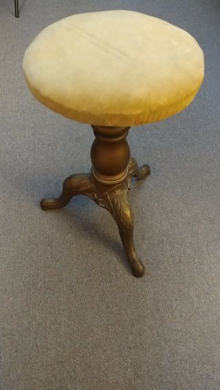 Antique Vintage Tonk Chicago York Co - Brass And Wood Piano Stool -