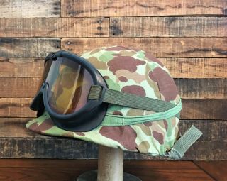Wwii / Korea - Usmc M1 Helmet With M1944 Goggles - Us Marine Corps Ww2
