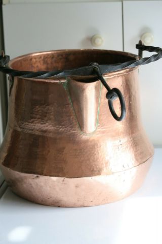 Antique Vintage Hammered Copper Cauldron Firewood Stockpot D11.  4inch 3.  5g /7.  7lb
