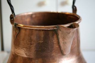 Antique Vintage Hammered Copper Cauldron Firewood Stockpot D11.  4inch 3.  5g /7.  7lb 2