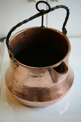 Antique Vintage Hammered Copper Cauldron Firewood Stockpot D11.  4inch 3.  5g /7.  7lb 3