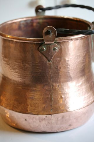 Antique Vintage Hammered Copper Cauldron Firewood Stockpot D11.  4inch 3.  5g /7.  7lb 4