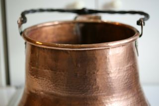 Antique Vintage Hammered Copper Cauldron Firewood Stockpot D11.  4inch 3.  5g /7.  7lb 6