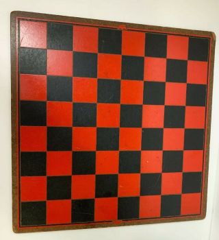 Vintage Primitive Game Board Checker Board Large Red And Black 15”x15” Very Rare