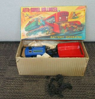 Vintage Ko Made In Japan Tin Litho Battery Operated Auto - Shovel Bulldozer W/box