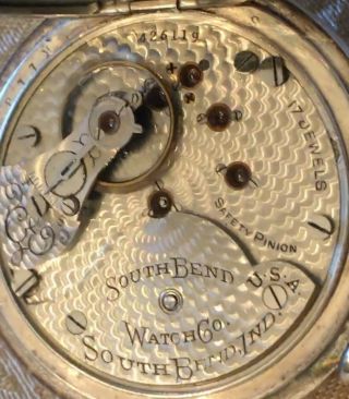 18 Size South Bend Coin Silver Pocket Watch 7