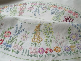 Vintage Hand Embroidered Tablecloth 53 " X53 " - Floral Ring,  Lilac Blossom