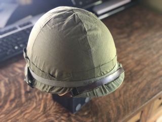 Vietnam Advisor M1 Helmet Od Cover Complete Late 50’s Early 60’s Rare