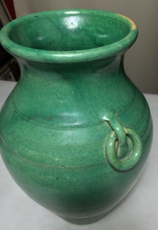 Vtg Arts & Crafts Vase North Carolina/nc Cole Era Ring Handled Art Pottery Green