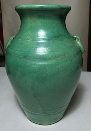 Vtg Arts & Crafts Vase North Carolina/NC Cole era Ring Handled Art Pottery Green 2