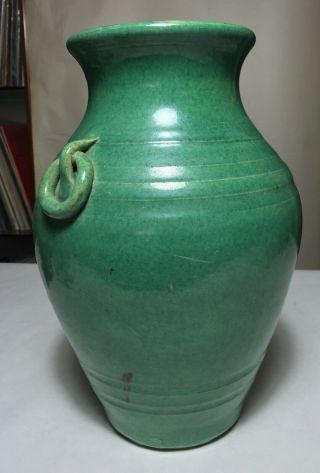 Vtg Arts & Crafts Vase North Carolina/NC Cole era Ring Handled Art Pottery Green 4