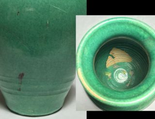 Vtg Arts & Crafts Vase North Carolina/NC Cole era Ring Handled Art Pottery Green 5