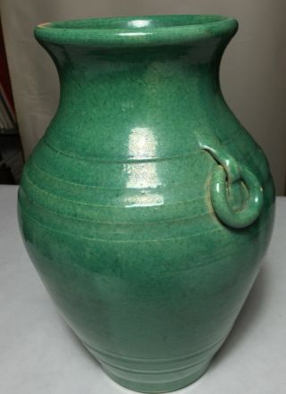 Vtg Arts & Crafts Vase North Carolina/NC Cole era Ring Handled Art Pottery Green 6