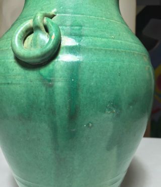 Vtg Arts & Crafts Vase North Carolina/NC Cole era Ring Handled Art Pottery Green 8