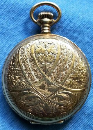 Antique 14k Gold Elgin Pocket Watch/7 Jewel/enamel Face/engraved Hunter Case