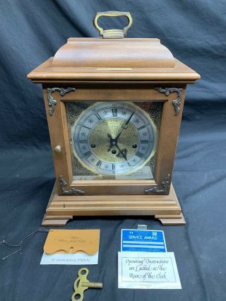 Hamilton Wheatland Westminster Chime Mantle Clock Key Wind 8 - Day Gm Employee